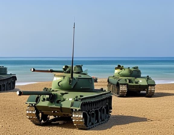 2 tanks, army, 1 gun, front, head on middle of body, metal, ...
