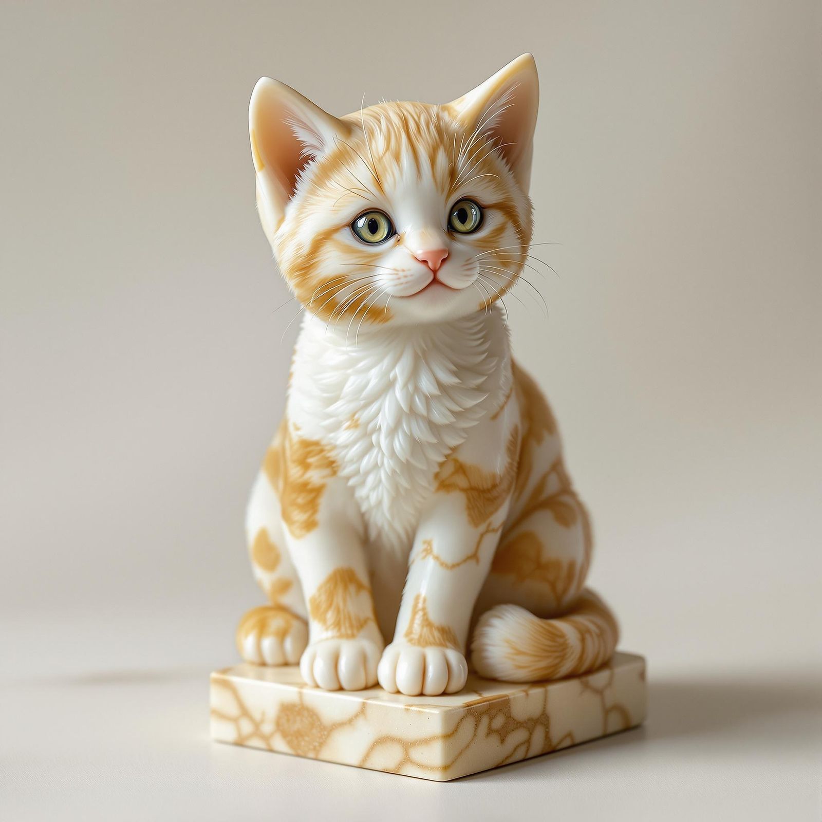Marble Cat on Pedestal
