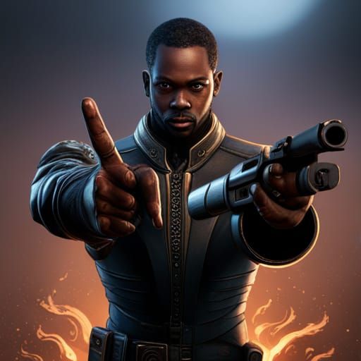 Black person sticking out the middle fingers with a gun