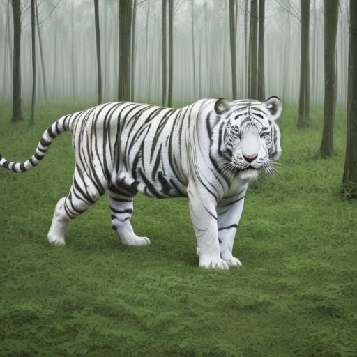 White Tiger in Forest, Ink Wash Painting