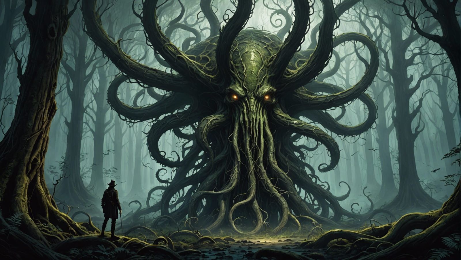 Eldritch forest twisted trees and tentacles 🐙🌳 - AI Generated Artwork ...