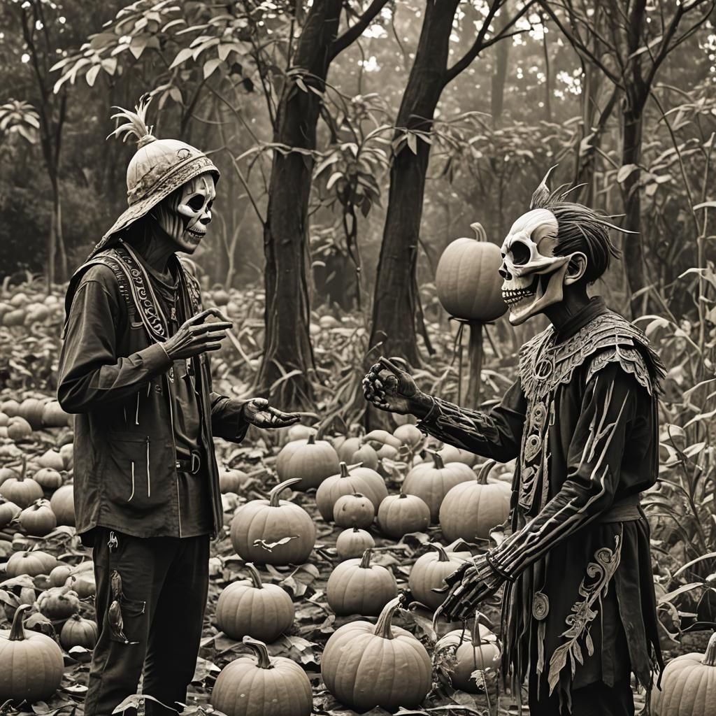 Indonesian native talking to a pumpkin king
