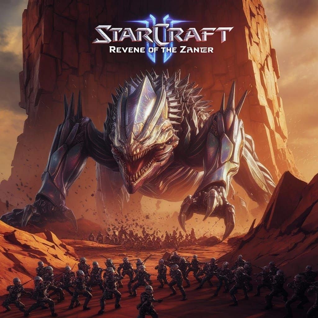 A rampaging Ultralisk attacking a Terran army.  