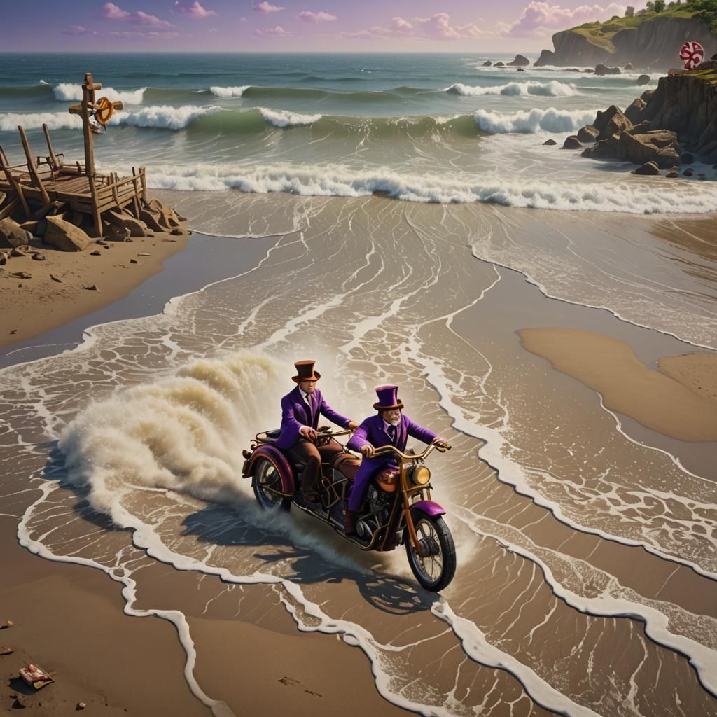 Willy Wonka Rides a Motorbike: Fantasy Concept Art