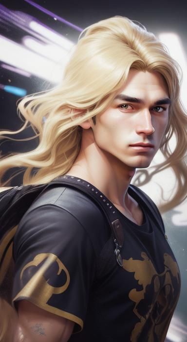 A young teenag boy with blond brown eyes  round face cute bu...