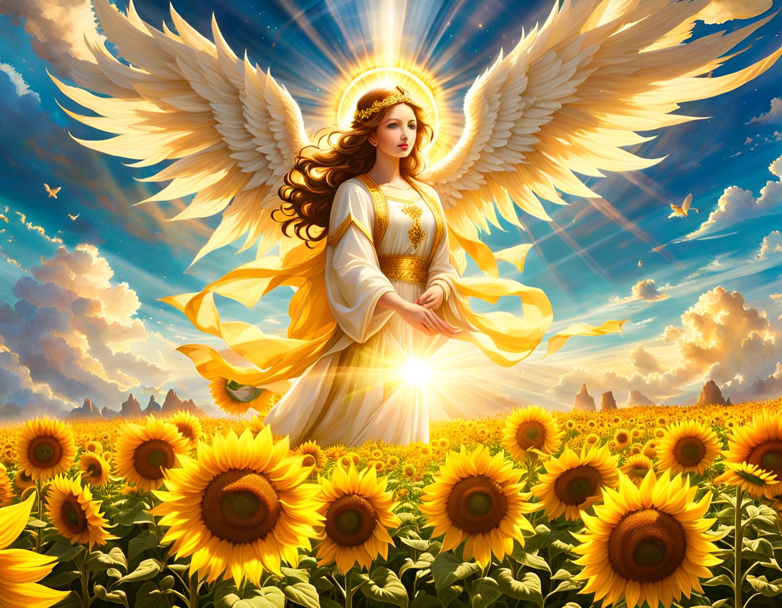 Sunflowers and an Angel AI Generated Artwork NightCafe Creator