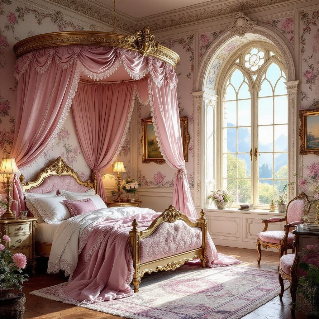 Cozy Princess Bedroom In Romantic Fantasy Art Style