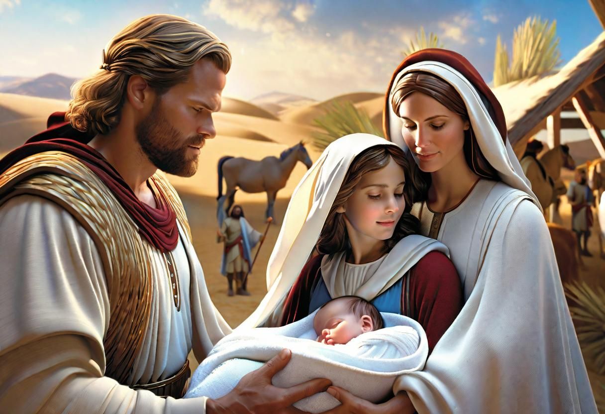 Joseph and Mary and Martha With The Newborn Jesus- AR-3x2...... God Is ...