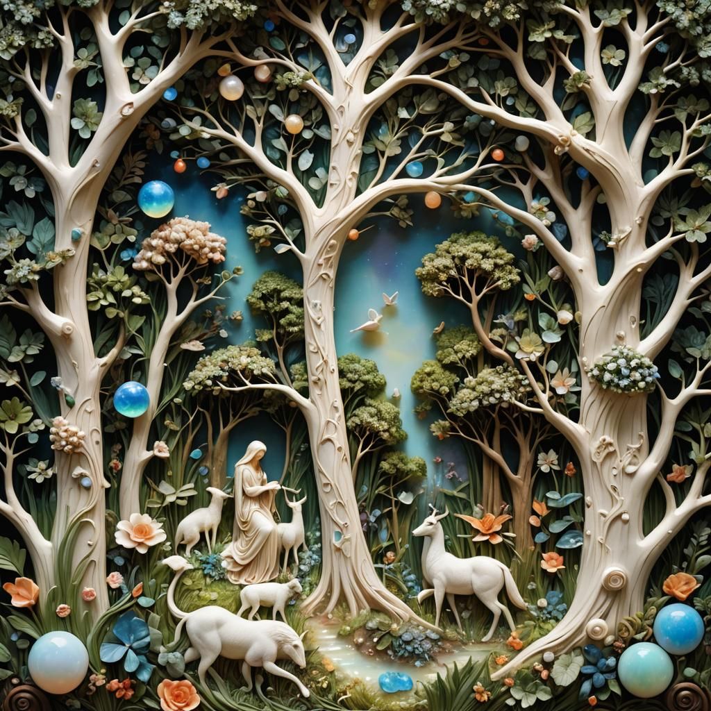 (Biblical Style Panel Depicting Garden Of Eden created out o...