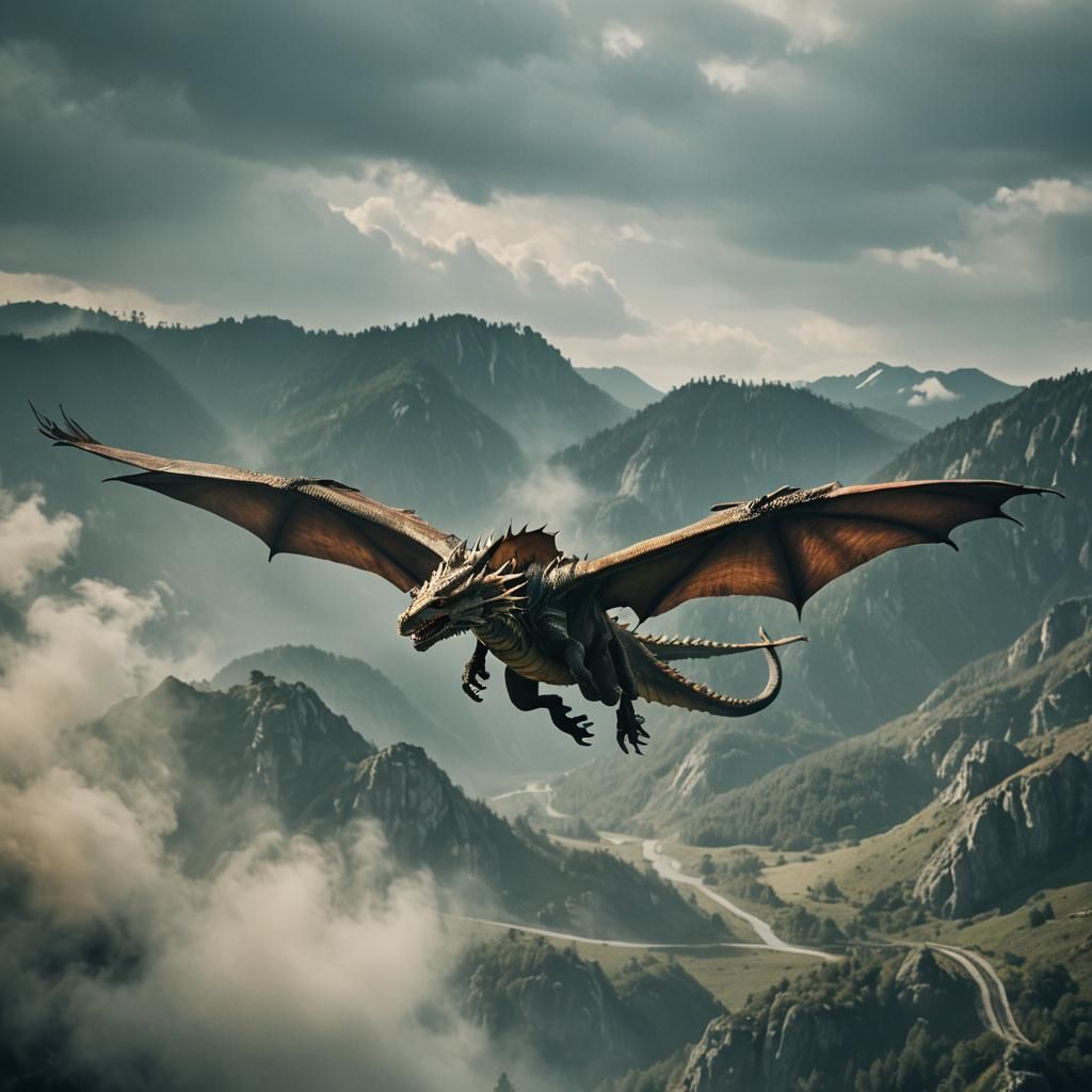 Dragon in flight, two wings   by @Feebleeona