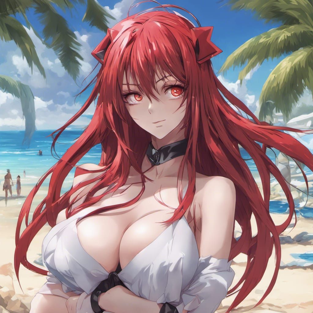 Rias Gremory from highschool dxd relaxing by the beach in a