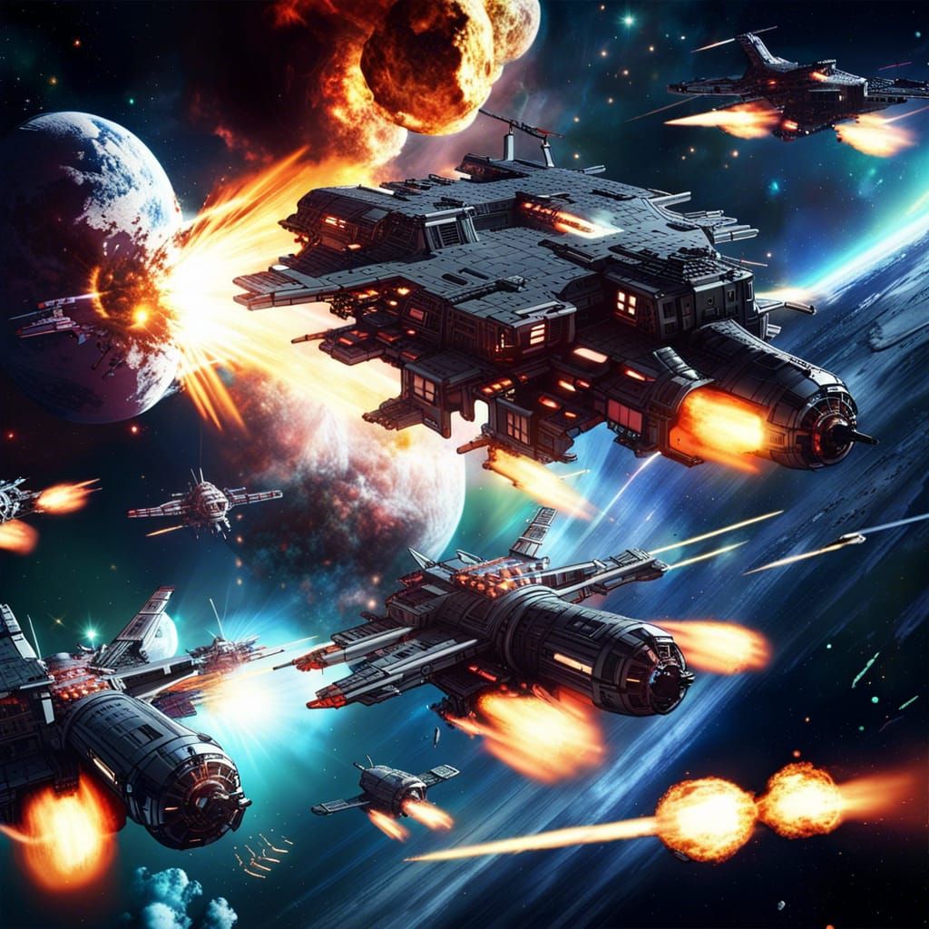 Space Pirates Fleet Attacking an Imperial Space Station - AI Generated ...