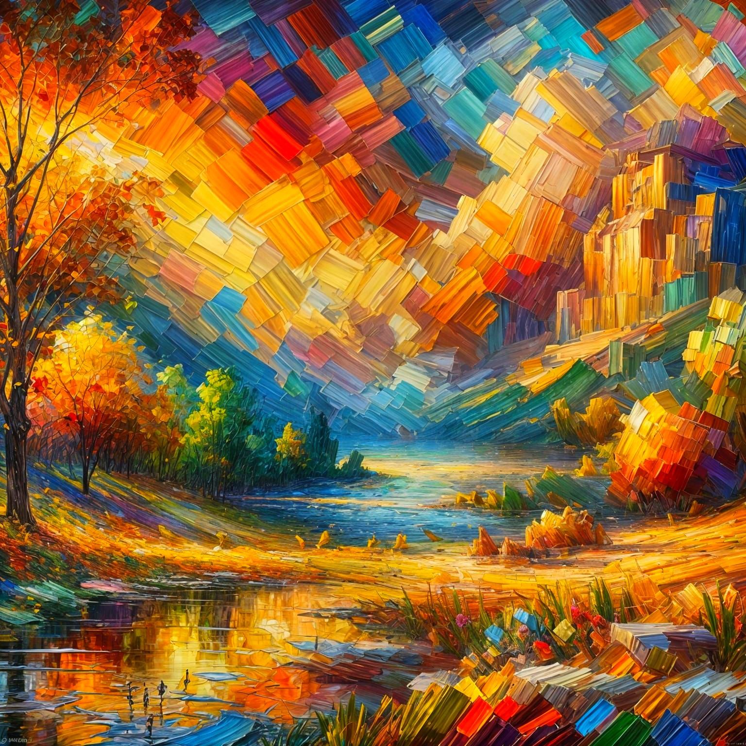 Neo-Impressionist Landscape Painting with Vibrant Textures
