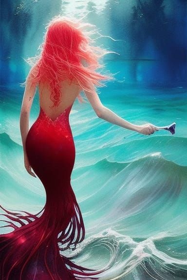 Mermaid in the ocean 🌊 beautiful gothic girl with big wild ...