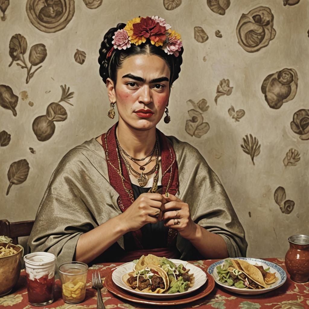 Frida Kahlo eats Tacos - AI Generated Artwork - NightCafe Creator