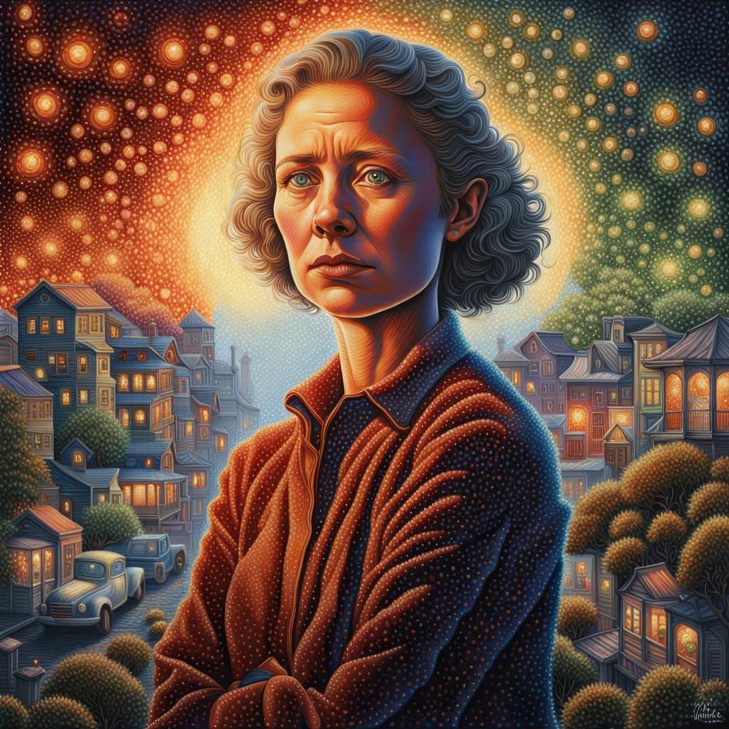 Pointillist Woman Portrait in Hyperrealism Style