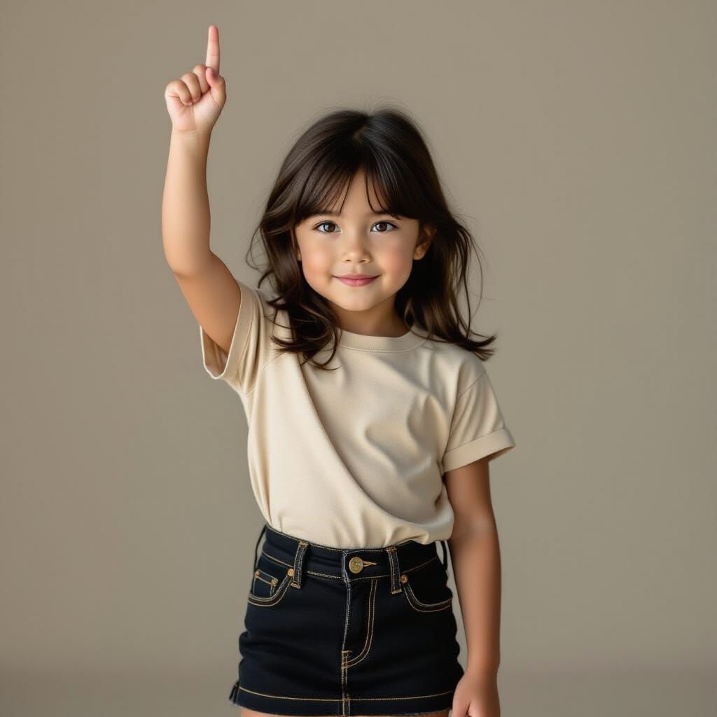 Girl in Mini Skirt Makes Victory Gesture