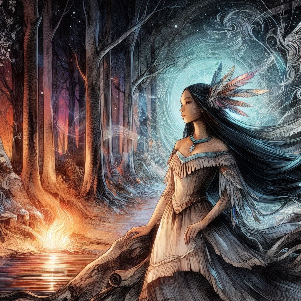 Pocahontas in a dark forest
