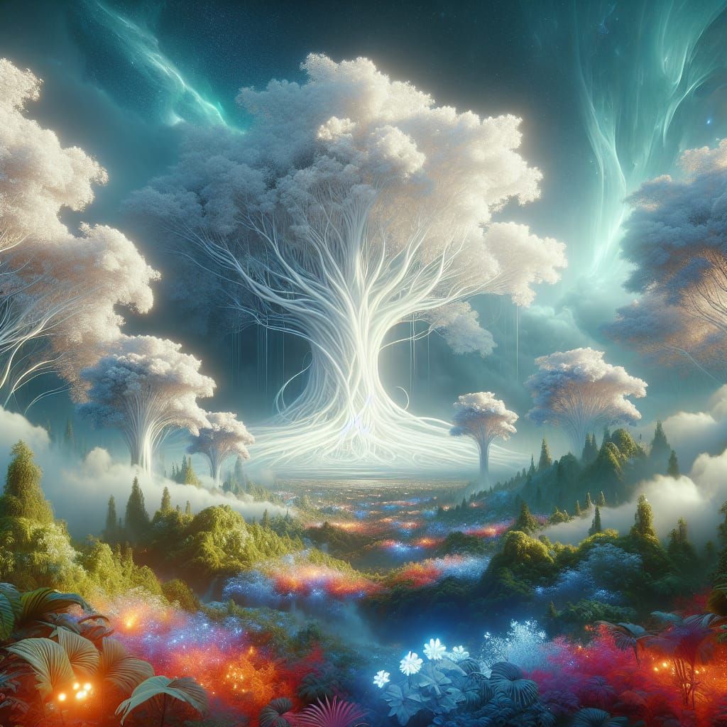Prompt:Detail image Huge white tree on the plains, 8k resolu...