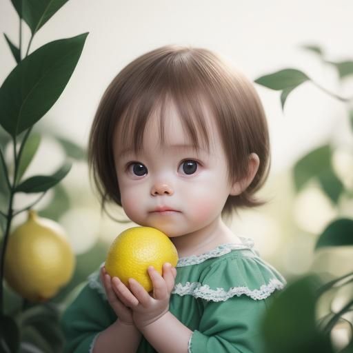 Baby with Down Syndrome Holding a Lemon
