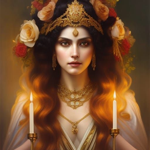 Queen Hecuba, wreathed in warm light. - AI Generated Artwork ...