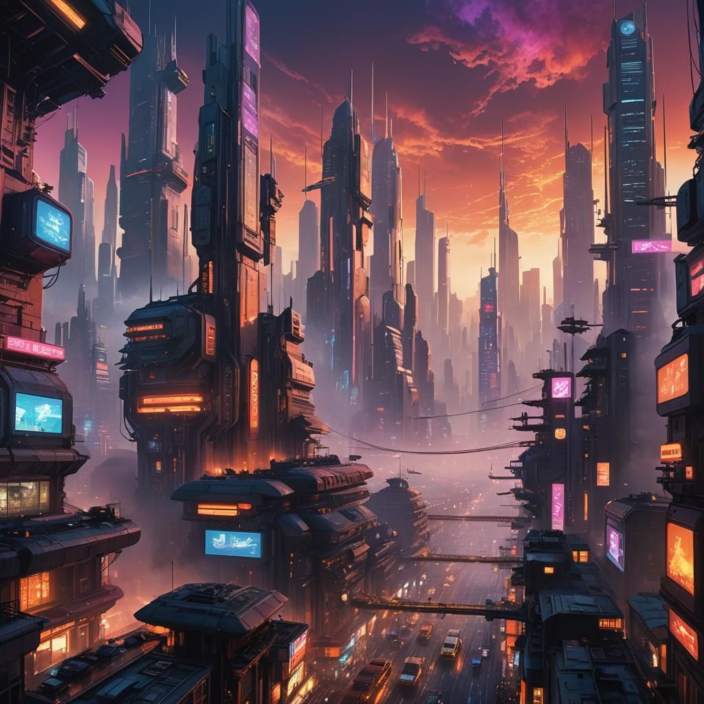 Futuristic Cityscape in Polluted World: Matte Painting