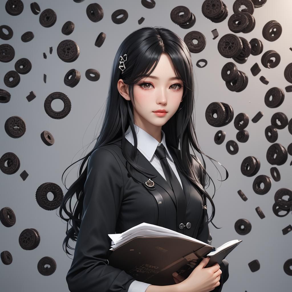 Create teacher of math whose name is Miss circle. She likes black clothes  and has black long hair. Also she likes Oreo. - AI Generated Artwork -  NightCafe Creator