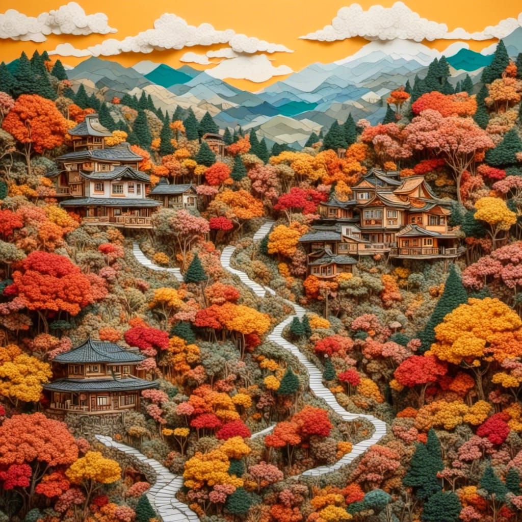 Autumn hillside in Japan, vibrant colors, intricate and detailed,  <lora:paper:1.0>