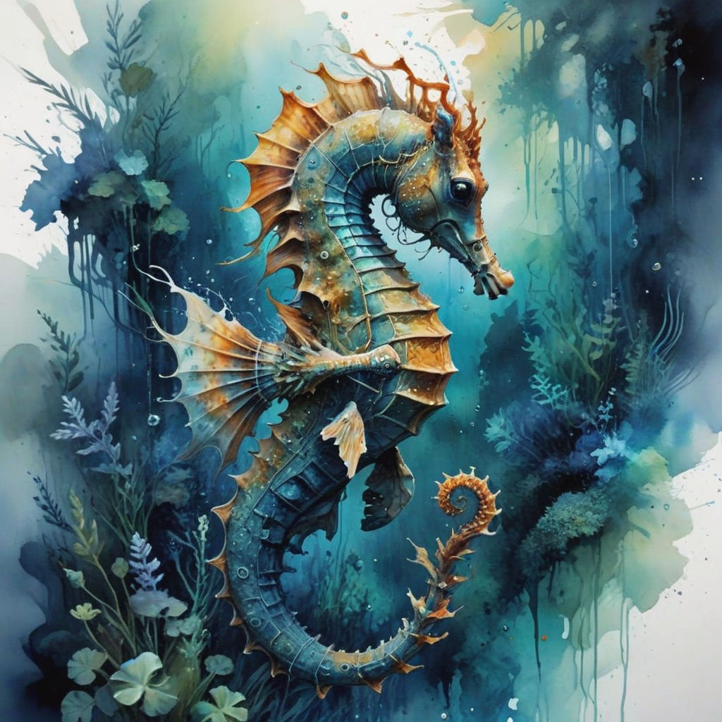 An underwater scene with a seahorse.   by @Zs Art Collection