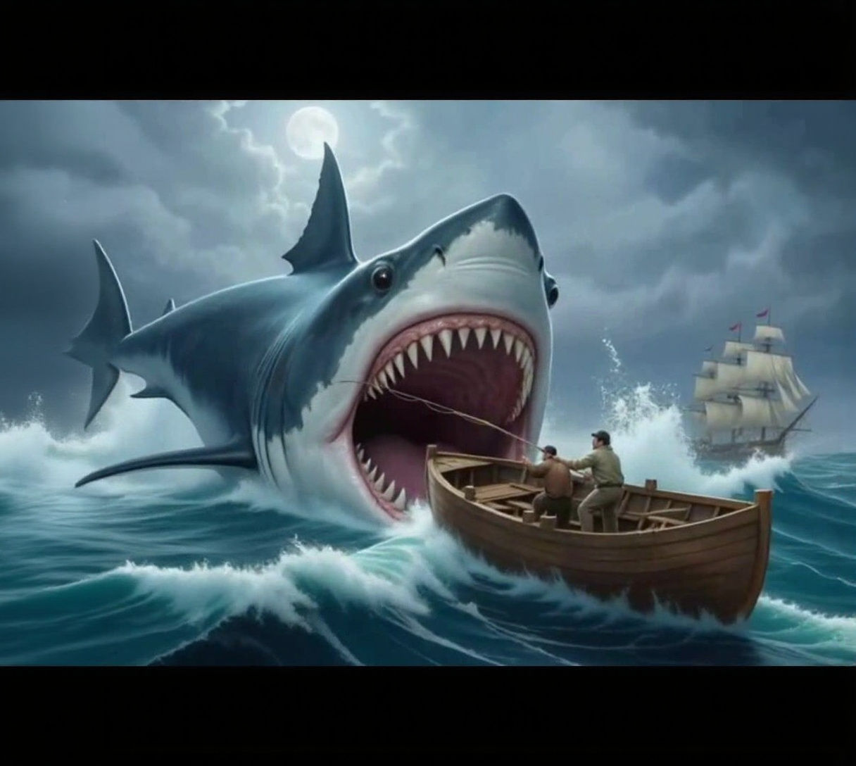 A Shark About to Take a Bite Out Of a Fishing Boat