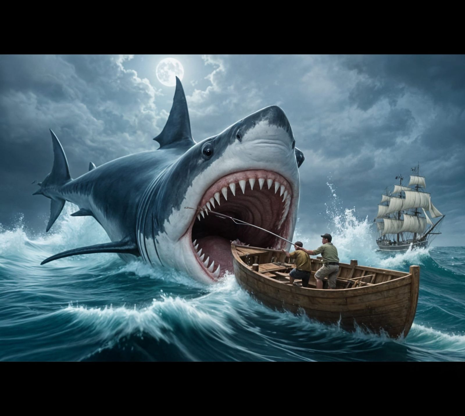 A Shark About to Take a Bite Out Of a Fishing Boat