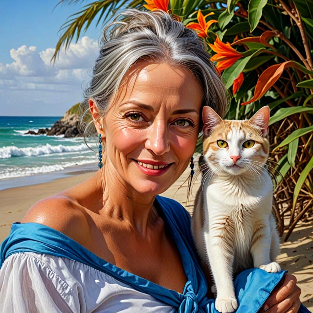 Surrealistic Portrait of Elegant Lady in Vibrant Surrounding...