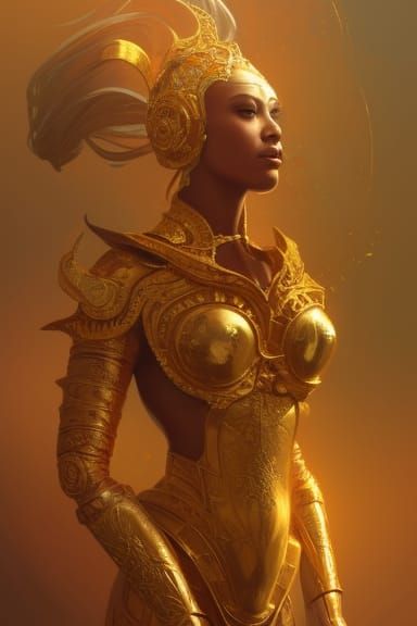 Beautiful Warrior Queen in Amazing Gold Armor