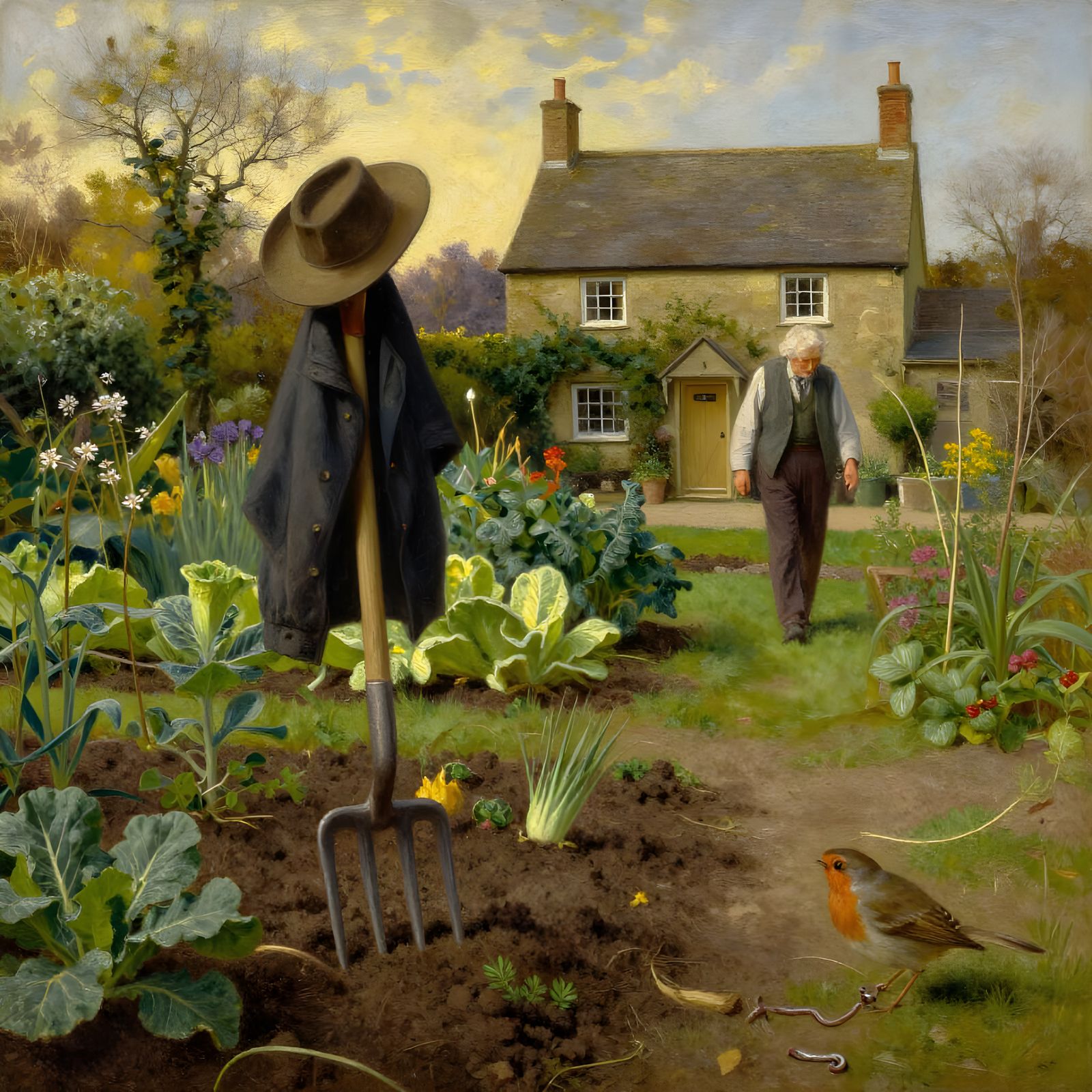 The early bird catches the worm in a well used, much loved, vegetable garden  by @Dave