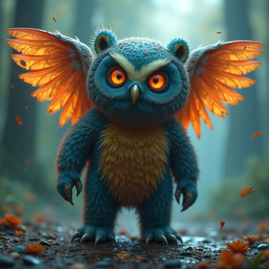 Owl Bear Hybrid in Triadic Color Scheme - AI Art