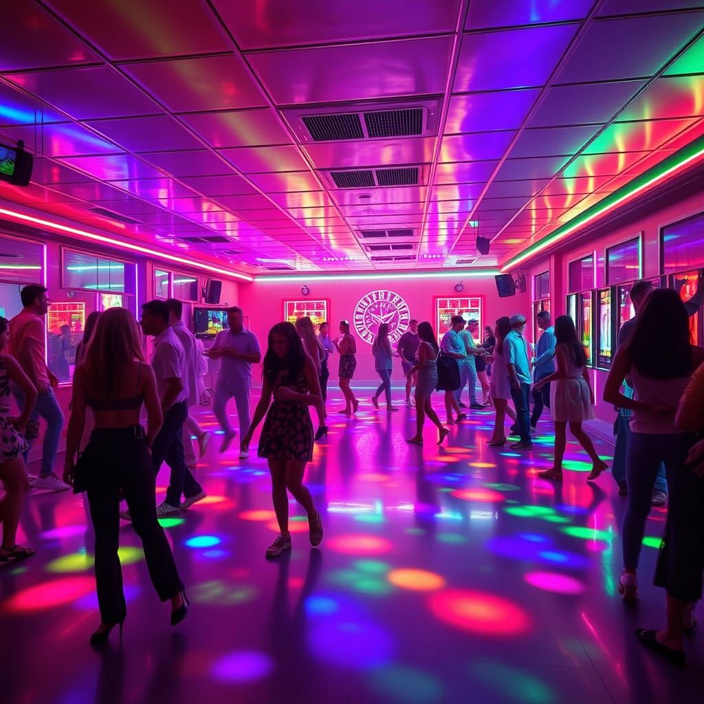 the classic rainbow-lit dance floors of the disco era. Think neon lights, retro vibes, and energetic ...  by @Desa_The_Night_Queen