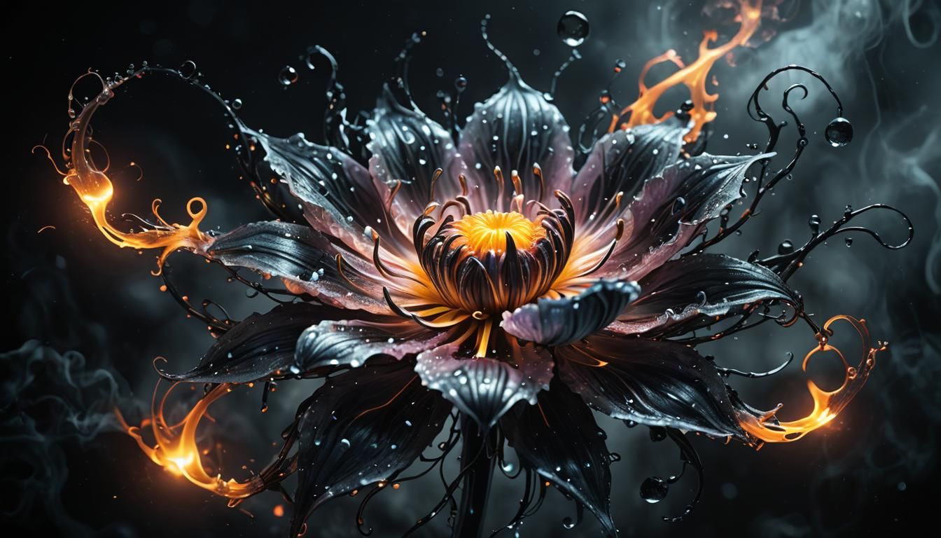 magical flower made out of ghostly black flames.