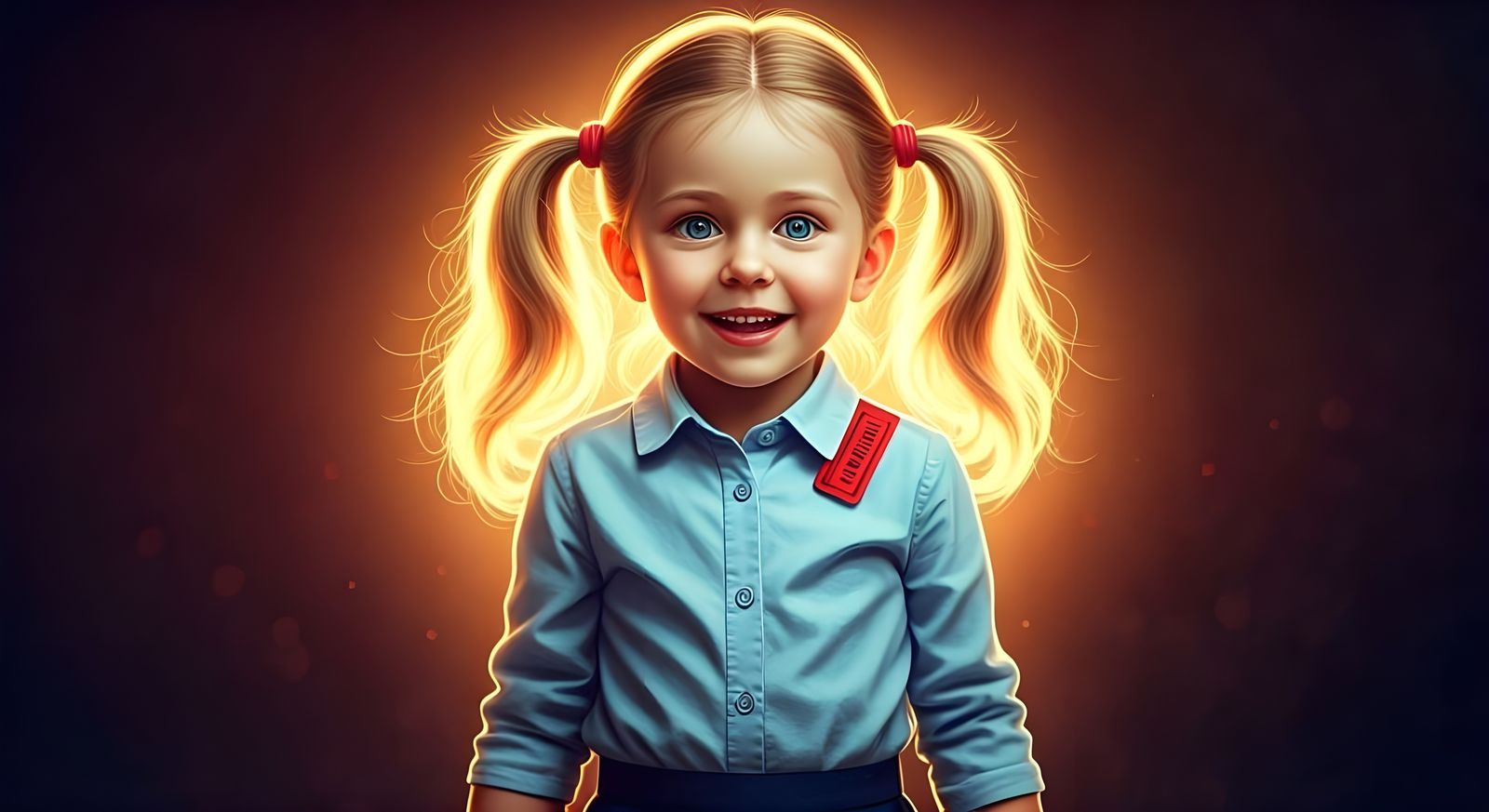 Blonde Girl with Red Ribbons, Hyperrealistic Digital Art