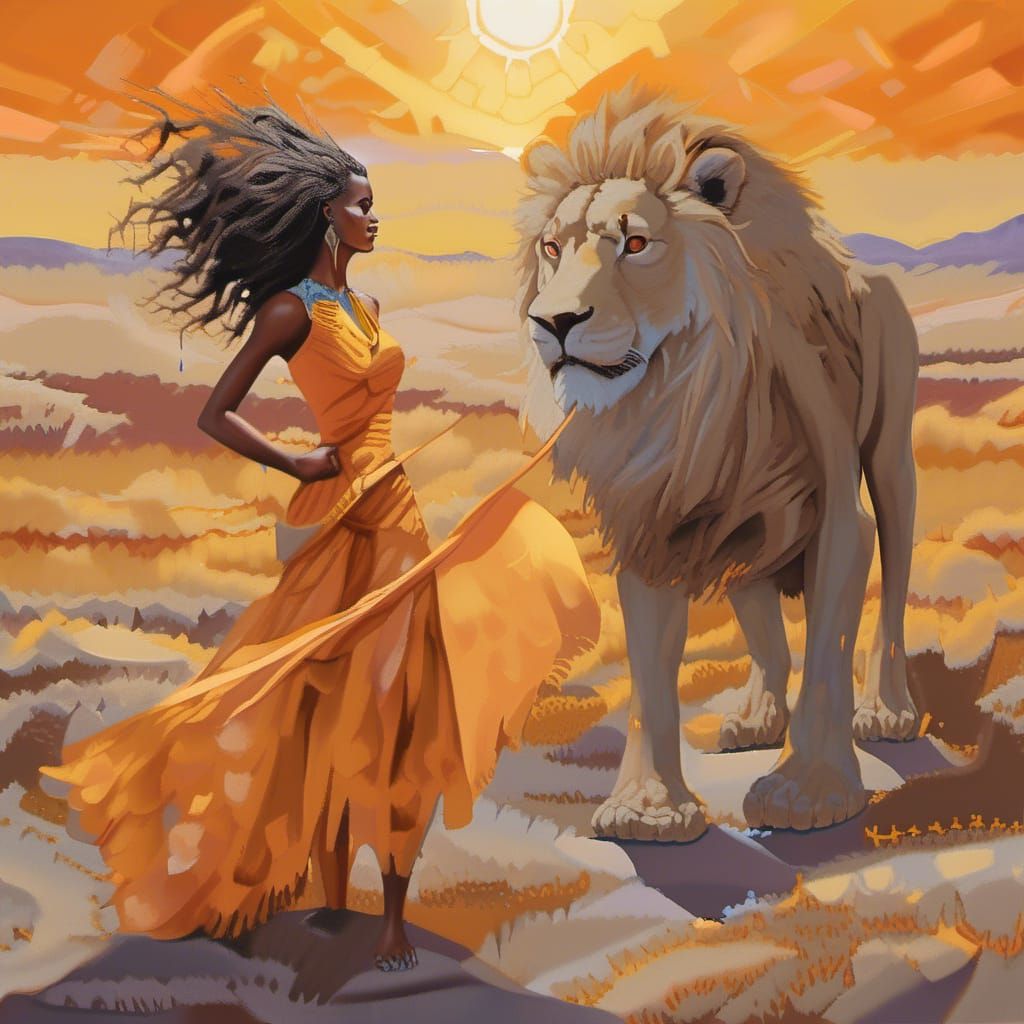 a woman with the spirit of a lion, wondrous determination and standing tall and proud