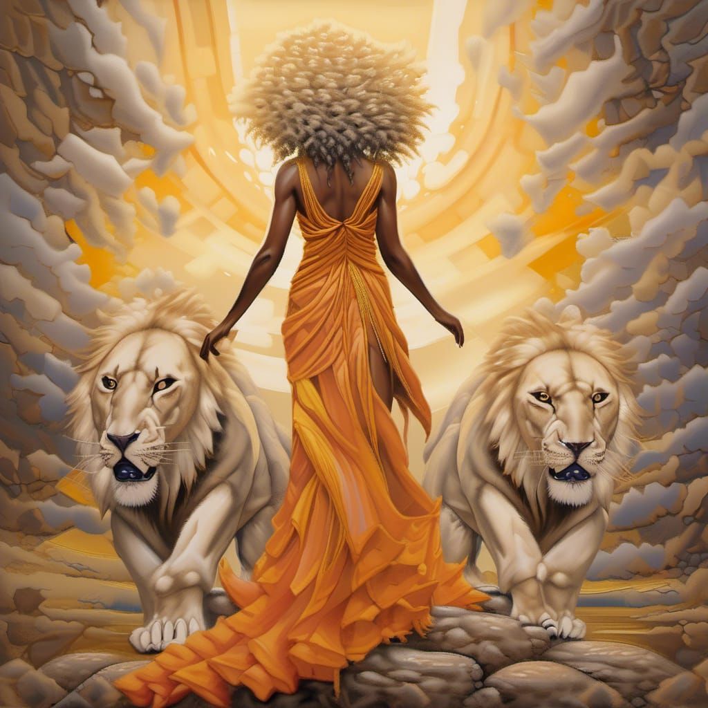 a woman with the spirit of a lion, wondrous determination and standing tall and proud