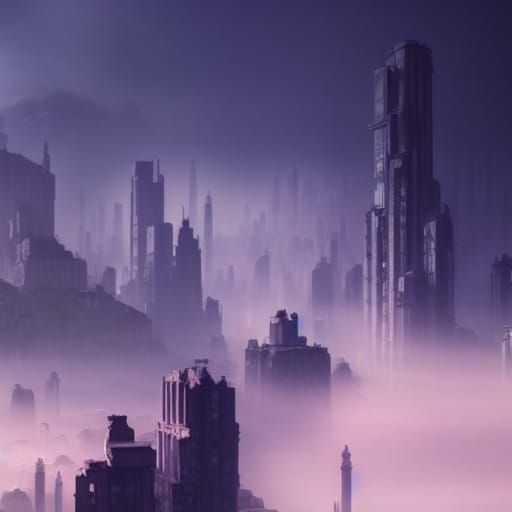 Overgrown city covered in a glitchy substance