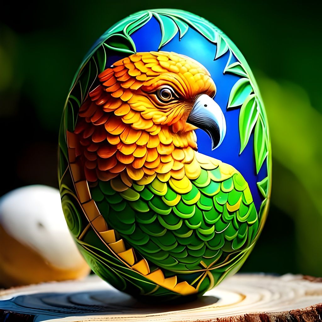 Decorated Kakapo Egg  by @Rachel