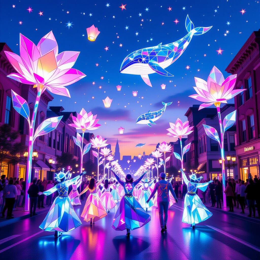 A dazzling festival where glowing lanterns and sky creatures fill a dreamlike world with color and magic.  by @Charlene-Lee