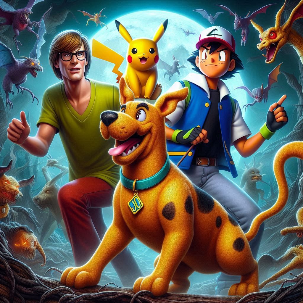 scooby-doo, shaggy, ash and pikachu