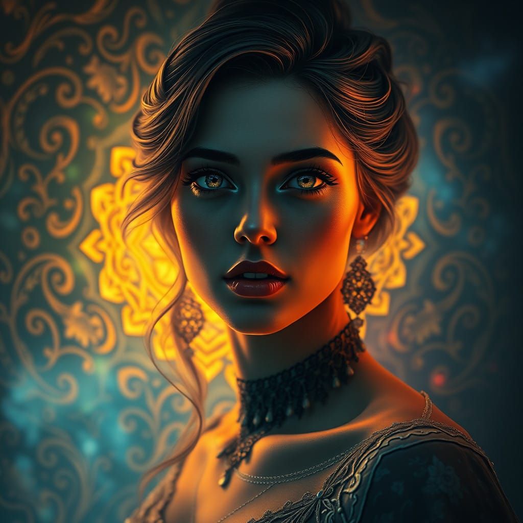 Mysterious Woman in Enchanted, Art Nouveau-Inspired Realism