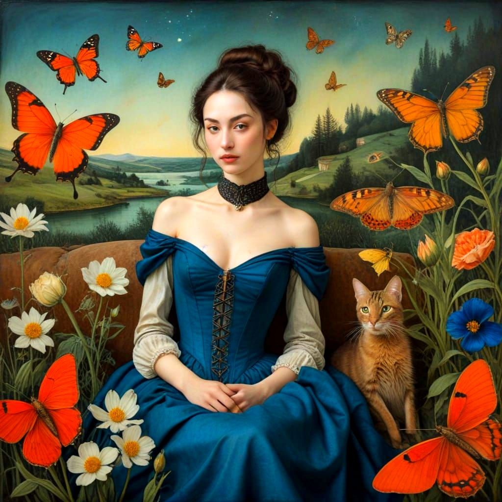 Medieval Lady in Whimsical Wonderland