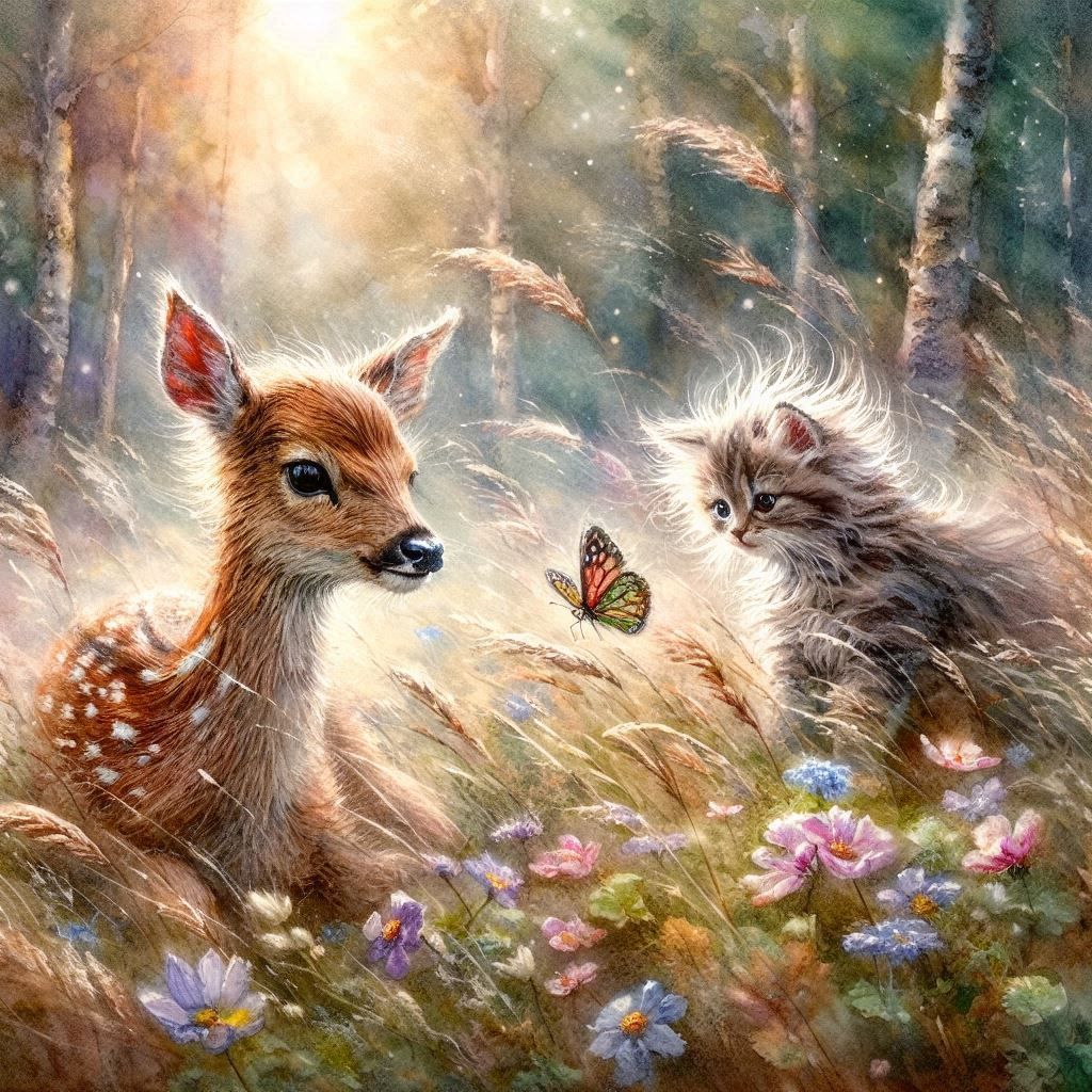 The Fawn, the kitten and the Buttterfly (Bing)
