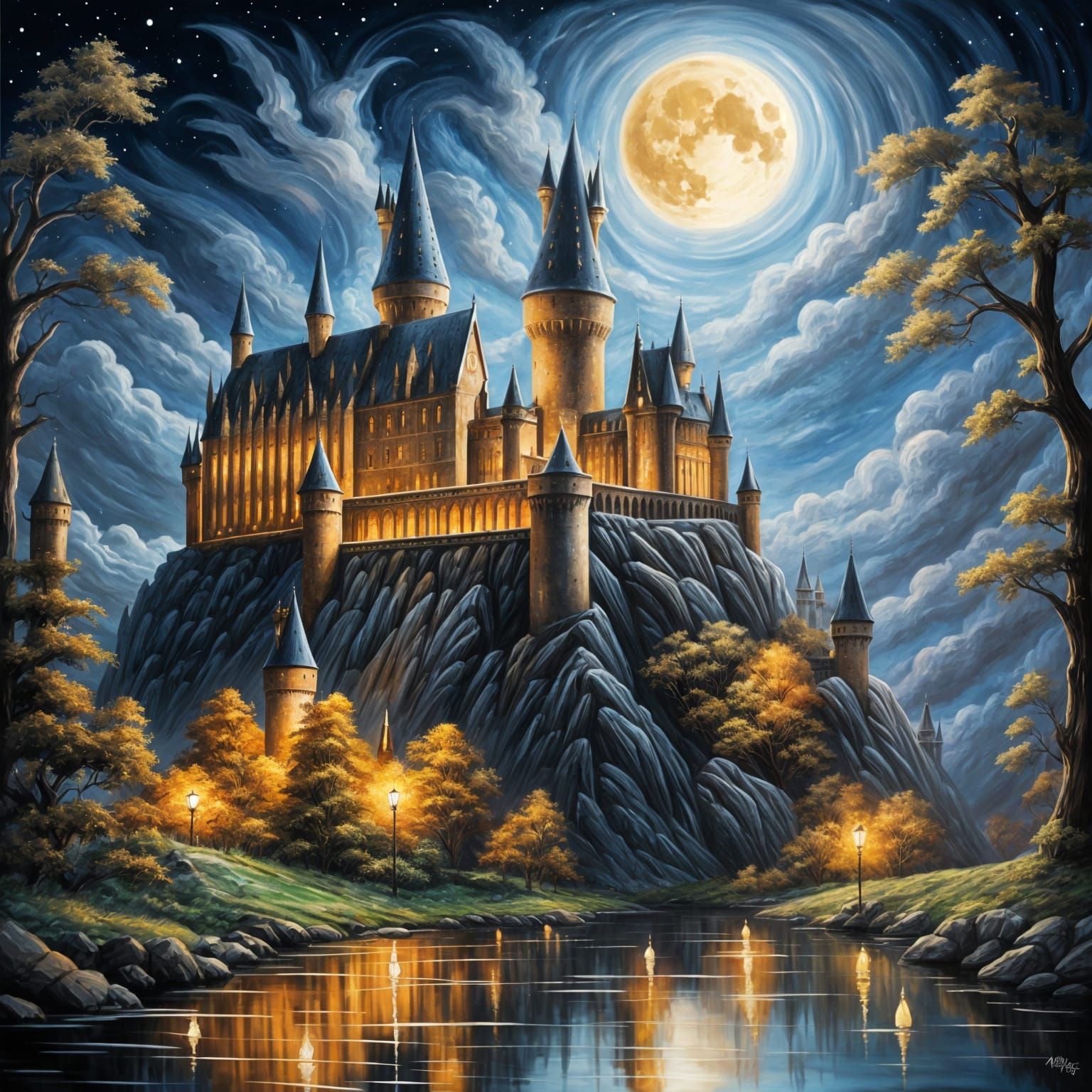 Hogwarts at Night  by @TynaH