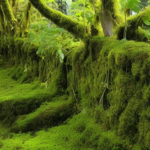 Overgrown city covered in vines and moss