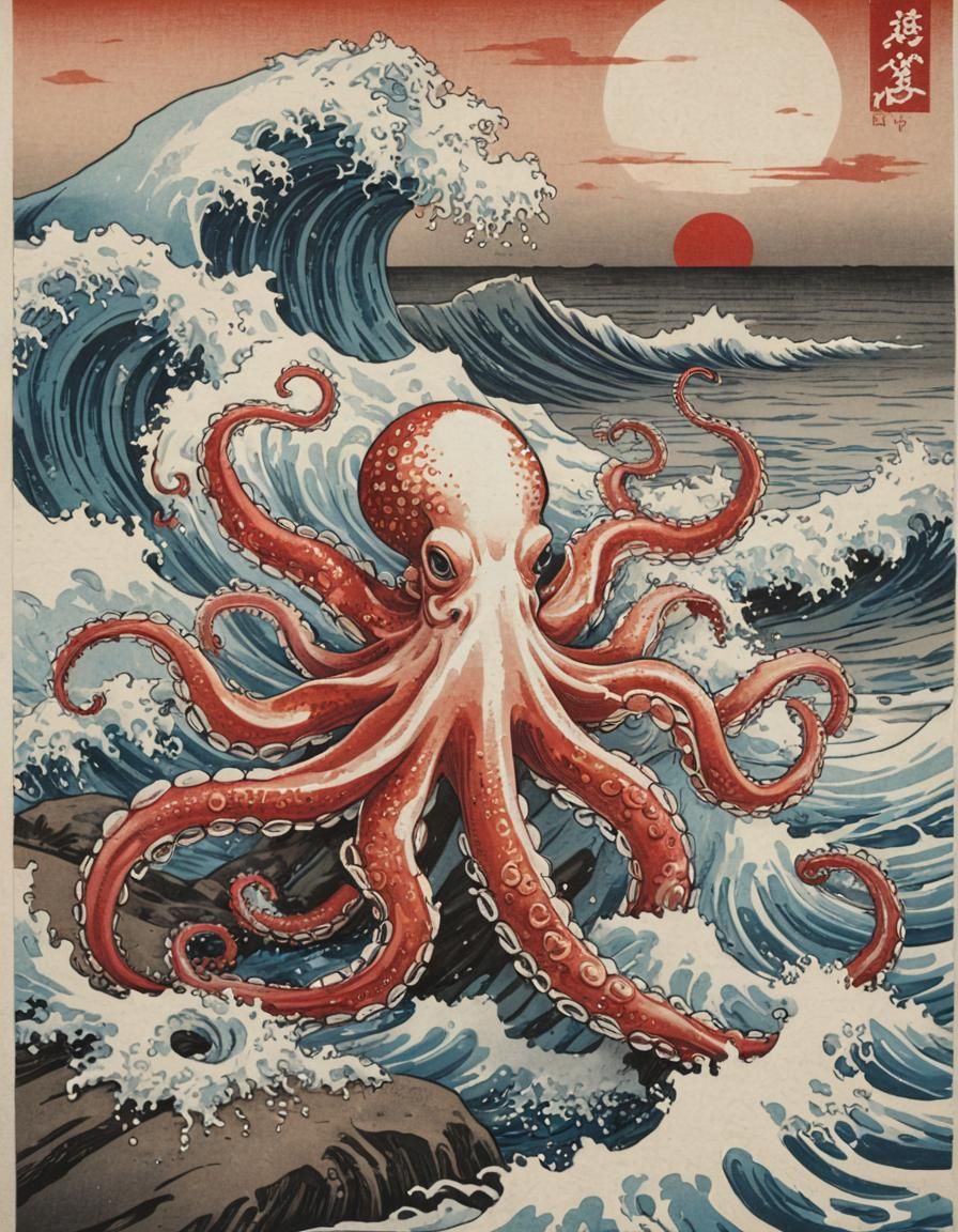 Ukiyo-E Octopus Print  by @Angel